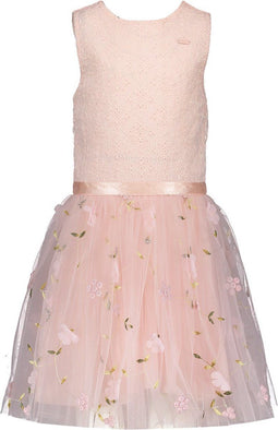 Le Chic - Maat 98 - Meisjes Jurk - Mouwloos met bloemen-tule en satijnen lint