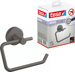 tesa MOON GREY toiletrolhouder, matgrijs - dispenser zonder deksel voor badkamers in moderne en industriële stijl - zonder boren - 99 mm x 140 mm x 53 mm