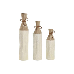 Set van 3 Vazen Home ESPRIT Wit Gouden Metaal 14 x 14 x 67 cm (3 Onderdelen)