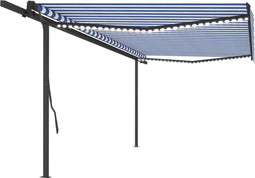vidaXL - Luifel - handmatig - uittrekbaar - met - LED - 5x3,5 - m - blauw - en - wit