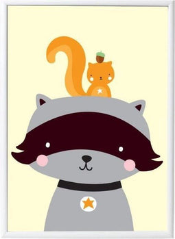 A Little Lovely Company - Poster Wasbeer & Eekhoorn - 50x70 cm - Geel