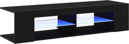 vidaXL - TV-kast - met - LED-verlichting - - - Zwart - Eiken - - - 135x39x30cm - - - Bewerkt - Hout