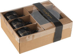 J-Line kop + schoteltje 'Départ Joyeux' - porselein - zwart/goud - 3 stuks