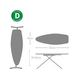 Brabantia Strijkplank D - met Hittebestendige Parkeerplaats - 135x45 cm - Denim Black