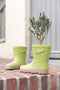 J-Line bloempot Laars - cement - groen - 2 stuks - 20 cm hoog