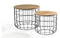LIFA LIVING Bijzettafel Set - 2 Ronde Tafels - Metaal & Hout - Zwart - 50Φ x 40 cm & 40Φ x 36 cm (2 stuks)