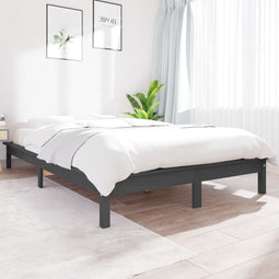 vidaXL - Bedframe - massief - grenenhout - grijs - 135x190 - cm