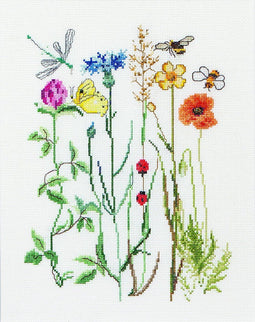 Thea Gouverneur - Borduurpakket met telpatroon en Borduurring - 577A - Voorgesorteerde DMC Garens - Wilde bloemen - Aida - 20 cm x 26 cm - DIY Kit