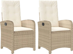 vidaXL - Tuinstoelen - 2 - st - verstelbaar - met - kussens - poly - rattan - beige