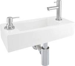 Differnz Sapon - Fonteinset - Met zeepdispenser en rechte kraan - Wit - 42 x 18.5 x 9 cm