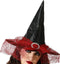 Halloween heksenhoed - met sluier - one size - zwart/rood - meisjes/dames - verkleed hoeden