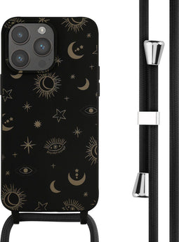 iMoshion Hoesje Geschikt voor iPhone 14 Pro Max Hoesje Met Koord - iMoshion Siliconen design hoesje met koord - Zwart / Sky Black