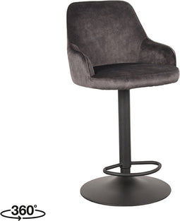 LABEL51 Fender Barkruk - Grijs - Velvet - Zithoogte 64-84 - Kruk -