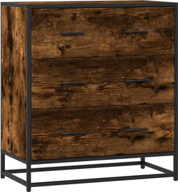 vidaXL - Dressoir - 68x35x76 - cm - bewerkt - hout - en - metaal - gerookt - eiken