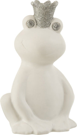J-Line figuur Kikker Kroon - porselein - wit/zilver - medium