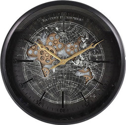 Wereld klok Darren - wandklok 60cm - wandklok zwart - uurwerk klok