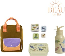BEAU by Bo Sticky Lemon rugzak small + A Little Lovely Company back to school set Dinosaurussen