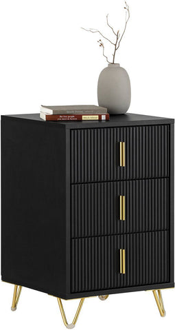 SoBuy FBT115-L-SCH - Nachtkastje - 3 Laden - Zwart 40x40x63cm