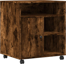 vidaXL - Printerkastje - met - wielen - 60x50x67 - cm - gerookt - eikenkleurig