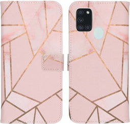 iMoshion Hoesje Geschikt voor Samsung Galaxy A21s Hoesje Met Pasjeshouder - iMoshion Design Softcase Bookcase - Goud / Roze / Pink Graphic