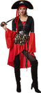 dressforfun - Vrouwenkostuum piratenkoningin XL - Jurk met veter en hoed - zwart / rood