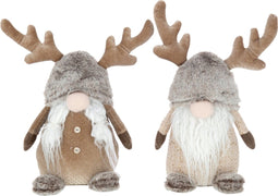 J-Line figuur Kabouter Gewei Glitterend - textiel - bruin/grijs - large - 2 stuks