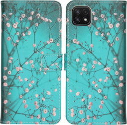 iMoshion Hoesje Geschikt voor Samsung Galaxy A22 (5G) Hoesje Met Pasjeshouder - iMoshion Design Softcase Bookcase - Blauw / Meerkleurig / Blossom