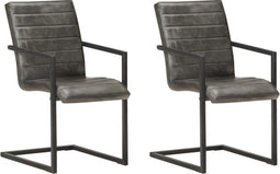 vidaXL - Eetkamerstoelen - 2 - st - echt - leer - grijs
