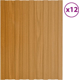 vidaXL - Dakpanelen - 12 - st - 60x45 - cm - gegalvaniseerd - staal - lichthoutkleurig