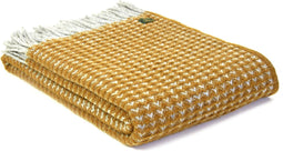 Plaid mosterdgeel, geel met wit, 100% wol. Patroon: Treetop