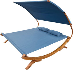 AXI Mallorca Tweepersoons ligbed met zonnescherm Blauw - FSC houten frame - max. 250 kg - voor 2 personen