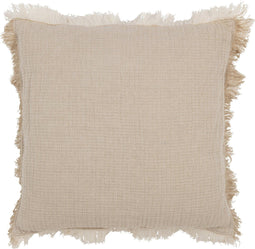 J-Line kussen Franjes - katoen Mousseline - donkerbeige