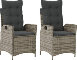 vidaXL - Tuinstoelen - 2 - st - verstelbaar - met - kussens - poly - rattan - grijs