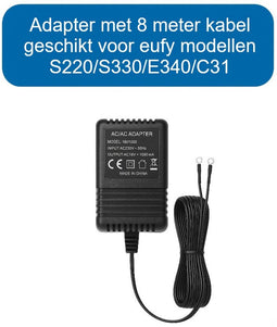 Eufy AC18V 1A Adapter - Geschikt voor S220/S330/E340/C31 - 8 meter kabel