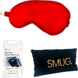 SMUG Slaapmasker met Zwarte Oordopjes en Opbergzakje - 100% Verduisterend - Verstelbaar Oogmasker in Satijn - Rood