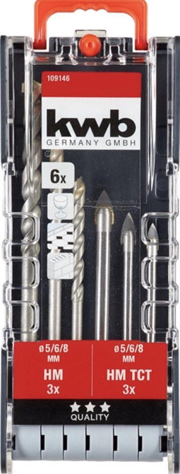 kwb 109146 Glasboorset 6-delig 5 mm, 6 mm, 8 mm Snelspanboorhouder, Tandkransboorhouder 6 stuk(s)
