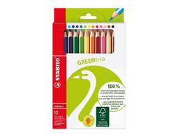 STABILO GREENtrio - FSC Gecertificeerd Driekantig Kleurpotlood - Met Extra Dikke Kern 4.2 mm - Etui Met 12 Kleuren