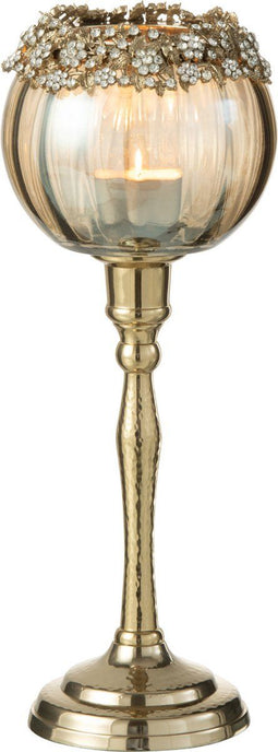 J-Line theelichthouder Viane - metaal/glas - goud/brons - large