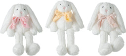 J-Line knuffel Konijn met Strik - polyester - wit - 3 stuks - paasdecoratie