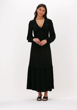 na-kd - Maxi-jurk met ballonmouwen en ruches - Zwart