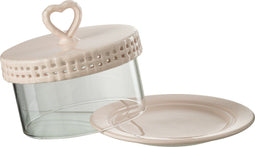 J-Line bord Cake onder glas - taartplateau - keramiek - roze - small