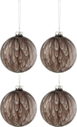 J-Line kerstbal Gevlekt - glas - donkergrijs - large - doos van 4