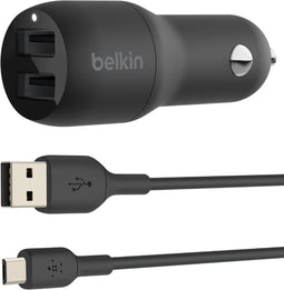 Belkin CCE002BT1MBK - USB-A Lader - 2-poorts 24 W met kabel - Zwart