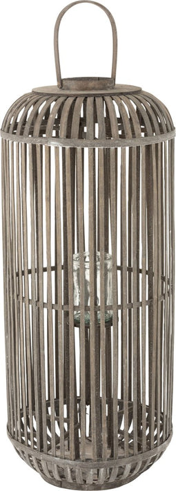 J-Line lantaarn Cylinder - hout - grijs - large