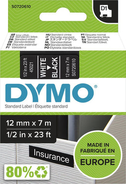 DYMO D1 - Labeltape - 12 mm x 7 m - Wit op Zwart