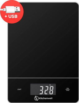 Kitchenwell Digitale Precisie Keukenweegschaal - 1gr - 15kg - Tarra Functie - USB Oplaadbaar - Zwart