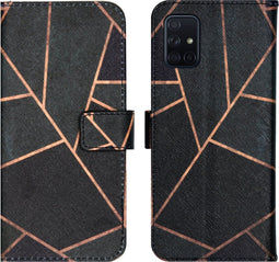 iMoshion Hoesje Geschikt voor Samsung Galaxy A71 Hoesje Met Pasjeshouder - iMoshion Design Softcase Bookcase - Goud / Zwart / Black Graphic