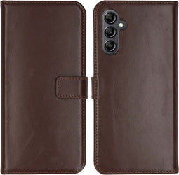 Selencia Hoesje Geschikt voor Samsung Galaxy A14 (5G) / A14 (4G) Hoesje Met Pasjeshouder - Selencia Echt Lederen Bookcase - Bruin