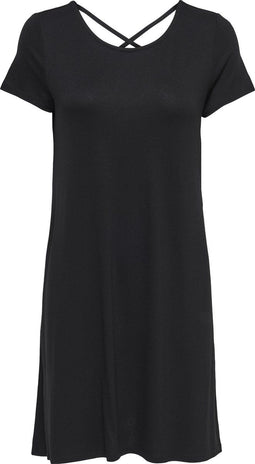 ONLBERA BACK LACE UP - Jurk - Korte mouwen - Loose fit - Lace-up detail op de rug - Stretchy stof - Lengte 88 cm