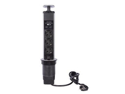 Perel Pop-Up Stekkerblok - 3 Stopcontacten - 2 x USB - Grijs